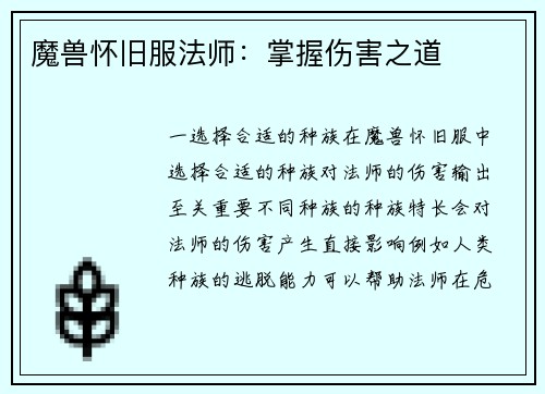 魔兽怀旧服法师：掌握伤害之道